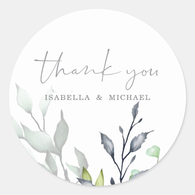 Botanische Kalligraphie Hochzeit Vielen Dank Runder Aufkleber (Vorderseite)