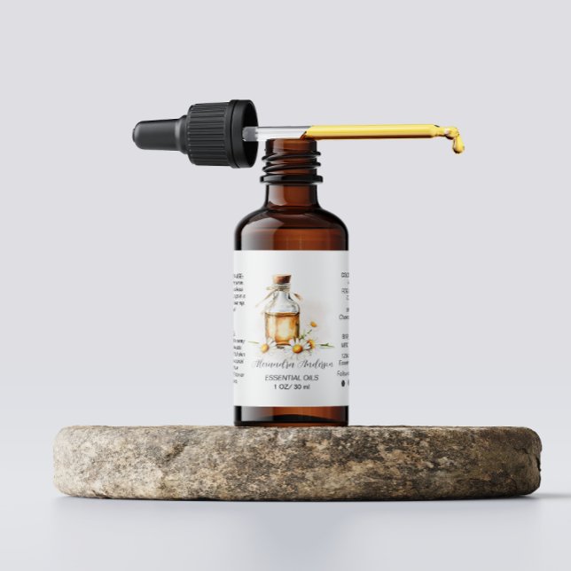Botanische Kamille Essenzielle Öle Wasserfarbe Adressaufkleber (Botanical Chamomile Essential Oils Watercolor Label)
