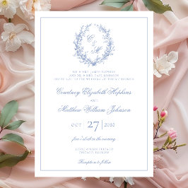 Botanische Keilhochzeit mit Dusty Blue Monogram Einladung