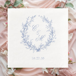 Botanische Keilhochzeit mit Dusty Blue Monogram Serviette