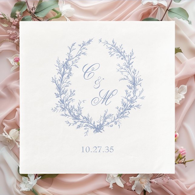 Botanische Keilhochzeit mit Dusty Blue Monogram Serviette (Von Creator hochgeladen)