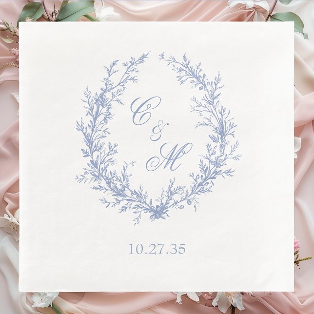 Botanische Keilhochzeit mit Dusty Blue Monogram Serviette (Von Creator hochgeladen)