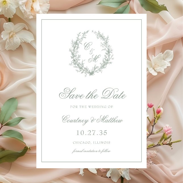Botanische Keilhochzeit von Sage Green Monogram Save The Date (Von Creator hochgeladen)