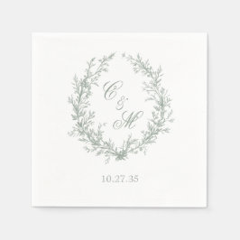 Botanische Keilhochzeit von Sage Green Monogram Serviette