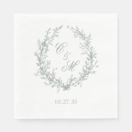 Botanische Keilhochzeit von Sage Green Monogram Serviette