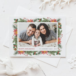 Botanische Kiefernnähte und Foto aus Poinsettias Feiertagspostkarte