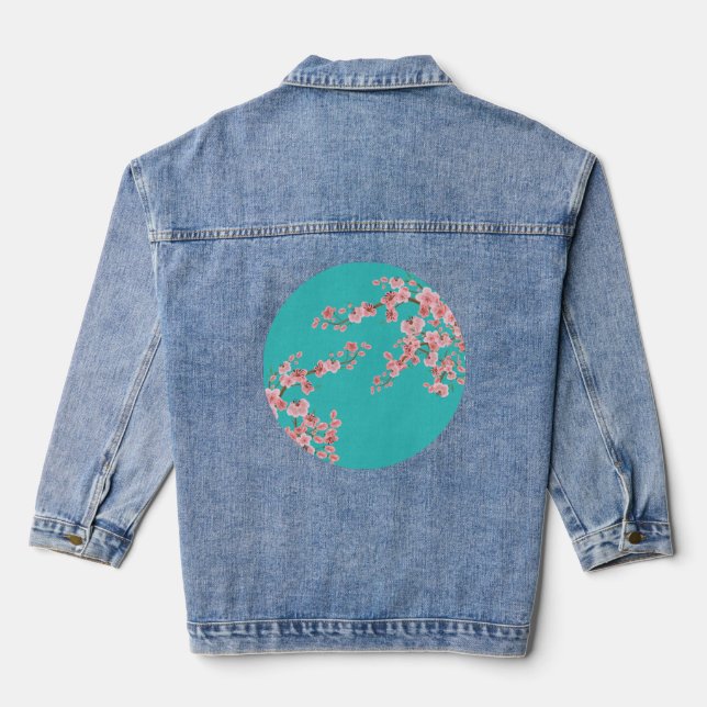 Botanische Kirschblüten-Denimjacke Jeansjacke (Rückseite)