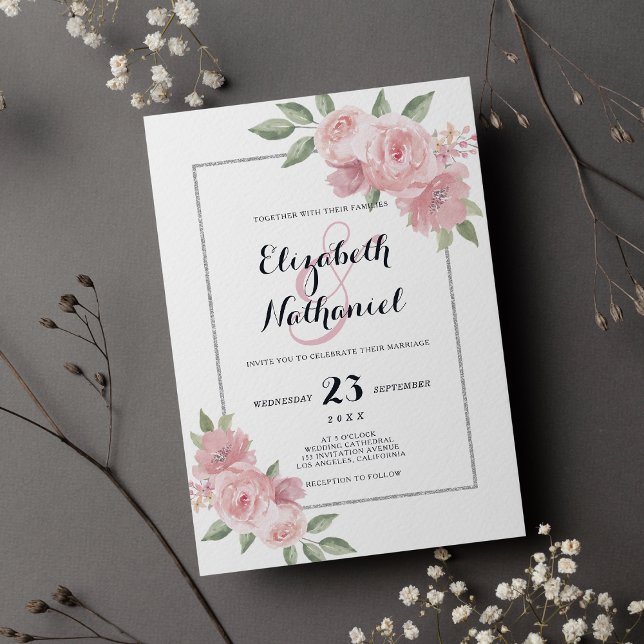 Botanische Korallen rosa grüne Blumenampere und Ho Einladung (Botanic coral pink green floral ampersand wedding)