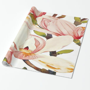 Botanische Korallenrosa Magnolienblüten Florale Ku Geschenkpapier