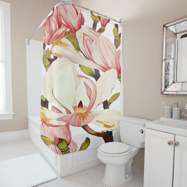 Botanische korallenrote rosa duschvorhang (Beispiel)