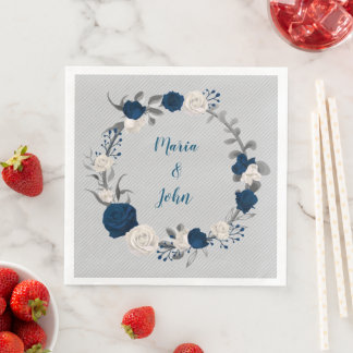 Botanische Kranzhochzeit der Blume Marine und Weiß Serviette