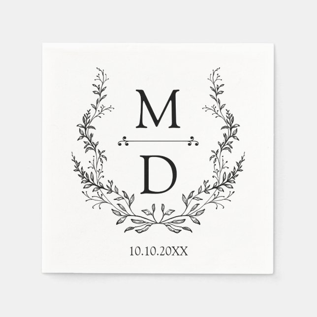 Botanische Kranzinitialen Monogramm Hochzeit minim Serviette (Vorderseite)