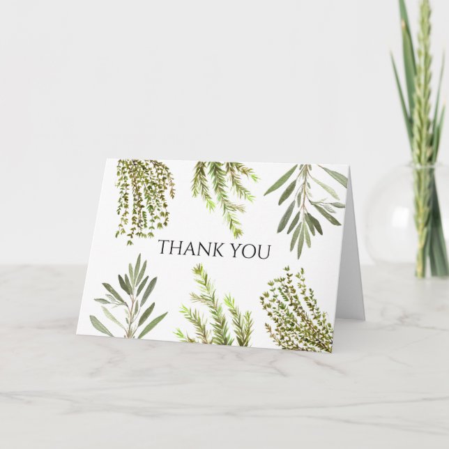 Botanische Kräuter Rosemary Watercolor Vielen Dank Einladung (Vorderseite)