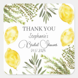 Botanische Kräuter Zitronen Wasserfarbenes Brautpa Quadratischer Aufkleber