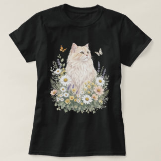 Botanische Kunst mit Wildblumen und Creme-Katze T-Shirt
