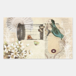 botanische Kunst Vogelkäfig modern vintage französ Rechteckiger Aufkleber