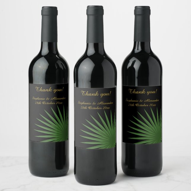 BOTANISCHE KUSTOMIZBARE SCHWARZE GRÜNE FERN WEINETIKETT (Flaschen)