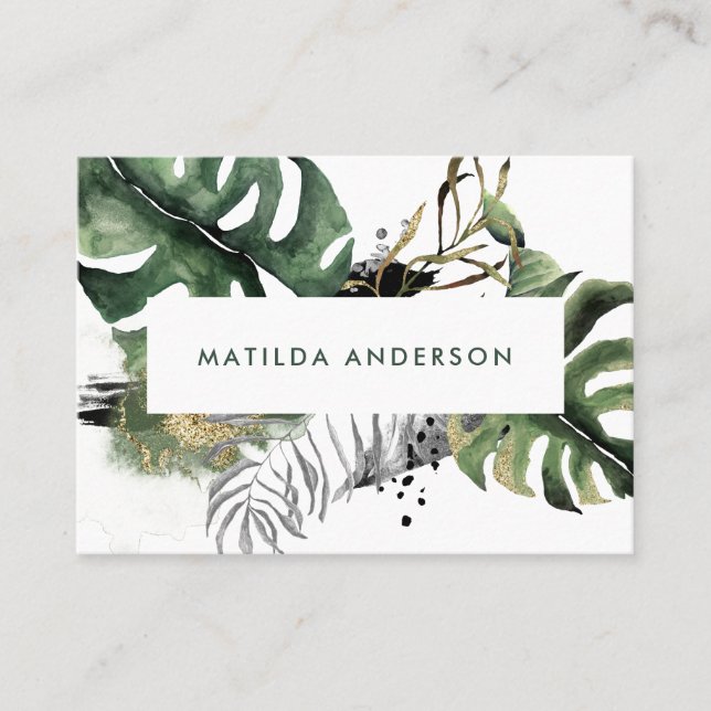 Botanische Laub- und Golddetails des Aquarells Visitenkarte (Vorderseite)