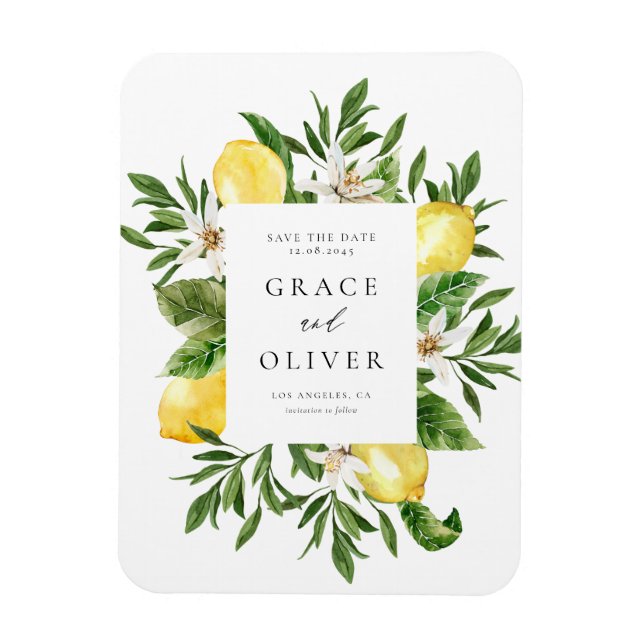 Botanische Lemon-Blüten-Rahmen Save the Date Magnet (Vertikal)