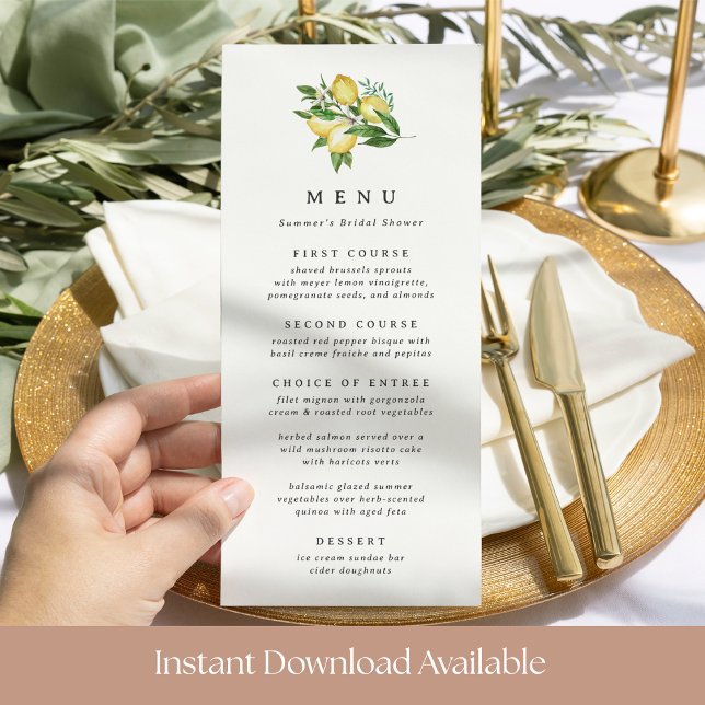 Botanische Lemon Brautparty Wedding Menu Card Einladung (Von Creator hochgeladen)