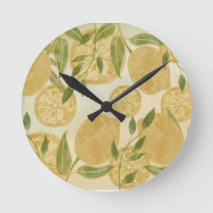 Botanische Lemon Greenery Runde Wanduhr