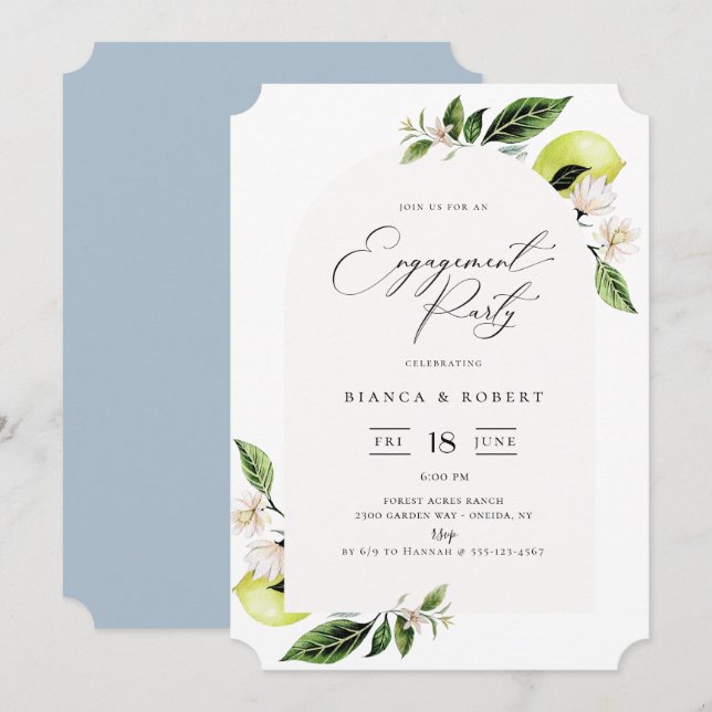 botanische Lemons-Arch-Rahmen-Engagement-Party Einladung (Vorne/Hinten)