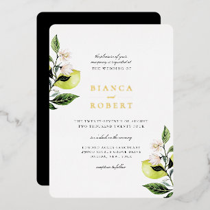 Botanische Lemons Hochzeit Folieneinladung