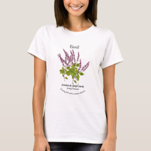 Botanische Lila-Basilikum-Kräuter-Zeichnung Text T-Shirt