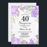 Botanische Lila Blumenüberraschung 40. Geburtstag Einladung<br><div class="desc">Botanische Lila Blumenüberraschung 40. Geburtstag Einladung. Blumenrosa-Erbsen Geburtstag Einladung für Frauen. Aquarell Floral Blume. Elegante Blume aus Rosa und Peony. Erwachsener Geburtstag. Weißer HintergrundSchwarz und Weiß. 13. 15. 16. 18. 20. 21. 30. 40. 50. 60. 70. 80. 90. 100. jedes Alter. Für weitere Anpassungen klicken Sie bitte auf die Schaltfläche...</div>