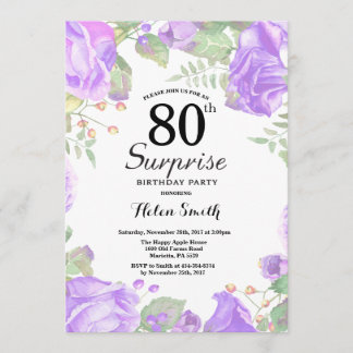 Botanische Lila Blumenüberraschung 80. Geburtstag Einladung