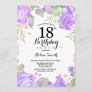 Botanische Lila Blüte 18. Geburtstag Einladung