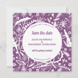 Botanische Lila Foliage Save the Date Einladung