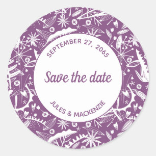 Botanische Lila Foliage Save the Date Runder Aufkleber