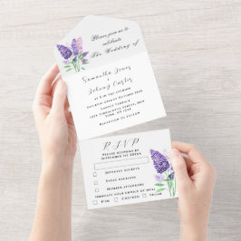 Botanische Lila Lila Blumenhochzeit All In One Einladung