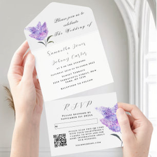 Botanische Lila Lila Blumenhochzeit All In One Einladung