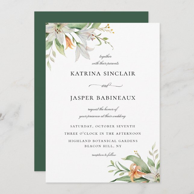 Botanische Lily-Floral-Hochzeit Einladung (Vorne/Hinten)