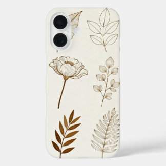 Botanische Line-Art-Handyhülle – Minimalistisches iPhone 16 Hülle