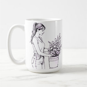 Botanische Line-Art-Kaffeetasse für Pflanzenliebha Kaffeetasse