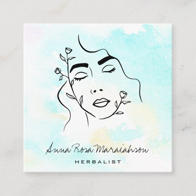 *~* Botanische Linie Art Goddess QR Grüne  Quadratische Visitenkarte (Vorderseite)