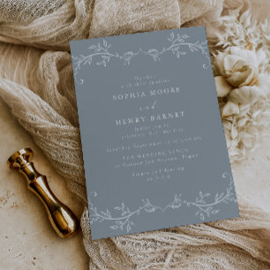Botanische Liniengrafik Elegante blaue Hochzeit Einladung