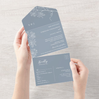 Botanische Linienstich-Hochzeitseinladung in einem All In One Einladung