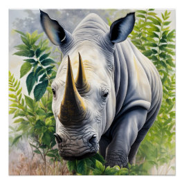 Botanische Malerei aus weißem Rhino Poster