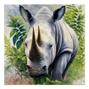 Botanische Malerei aus weißem Rhino Poster