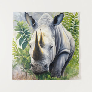Botanische Malerei aus weißem Rhino Wandteppich