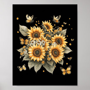 Botanische Malerei von Sonnenblumen Poster