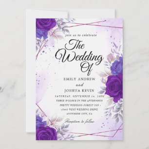 Botanische Marine und lila Hochzeitseinladungen Einladung