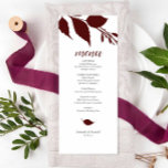 Botanische Maroon-Menü-Karte Menükarte<br><div class="desc">Dieses moderne Hochzeitsmenü ist Teil der Herbst-Einladungs-Kollektion von Do Tell A Belle. Das Design umfasst einfache Blätter, die in einem schlichten Maroon gehalten sind. Passen Sie diese mit Menüelementen, Namen und Ereignisdatum an. Ideal für Hochzeiten, Brautparty, Proben oder was auch immer Sie wollen. Eine elegante und zugleich botanische Wahl für...</div>