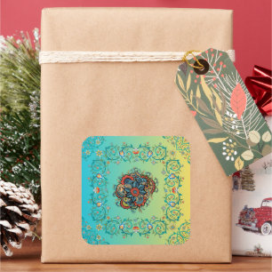 Botanische Mehndi-Harmonie Quadratischer Aufkleber