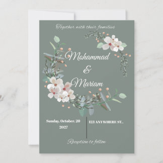 Botanische Minimal-Hochzeitseinladung | Grüne Blum Feiertagskarte