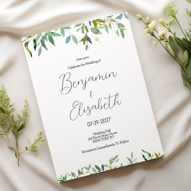 Botanische Minze dunkelgrüne Grünpflanzen Hochzeit Einladung (Botanic mint dark green foliage greenery Wedding )
